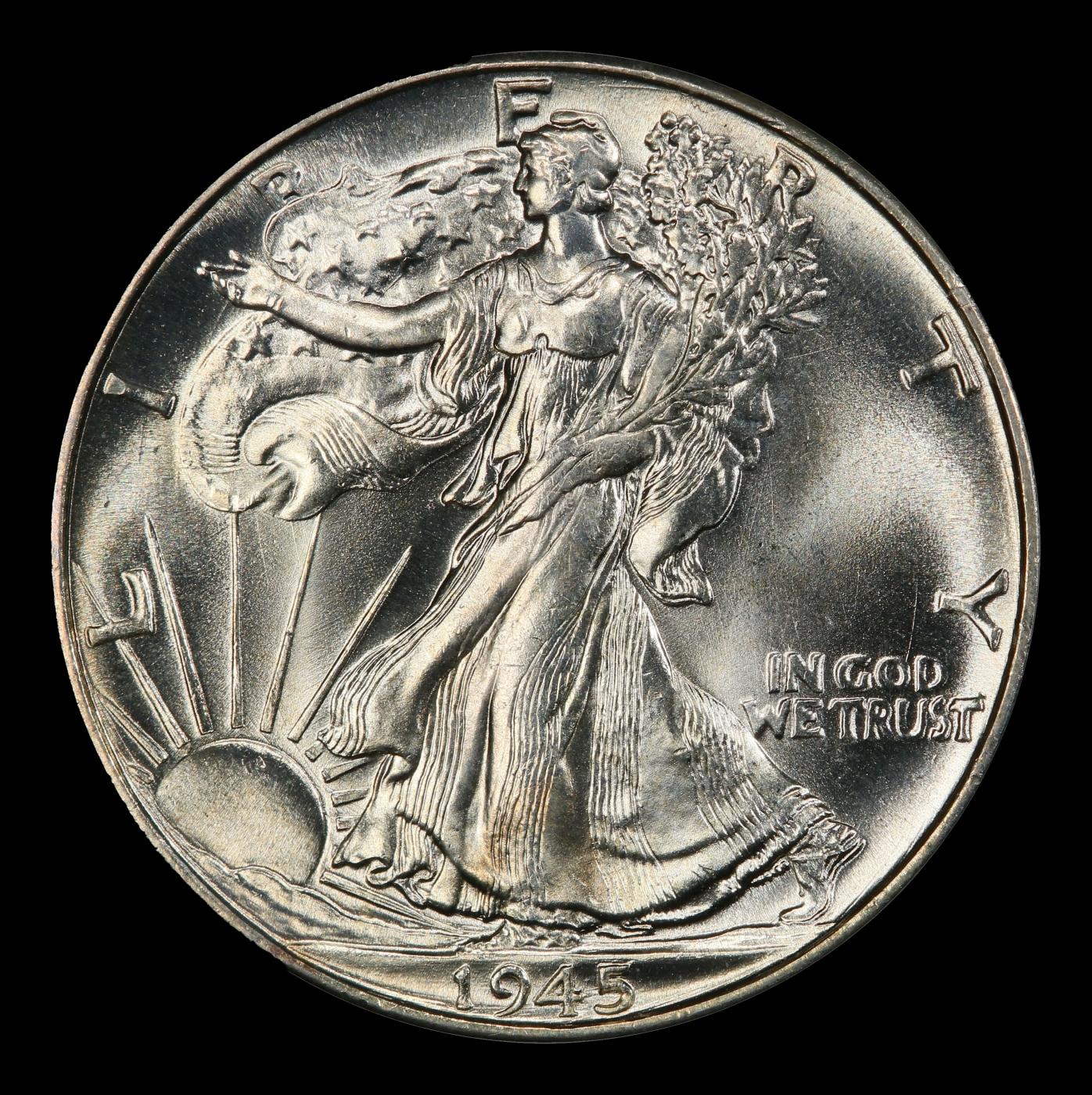 1945-p Walking Liberty Half Dollar Near Top Pop 50c ms67 SEGS
