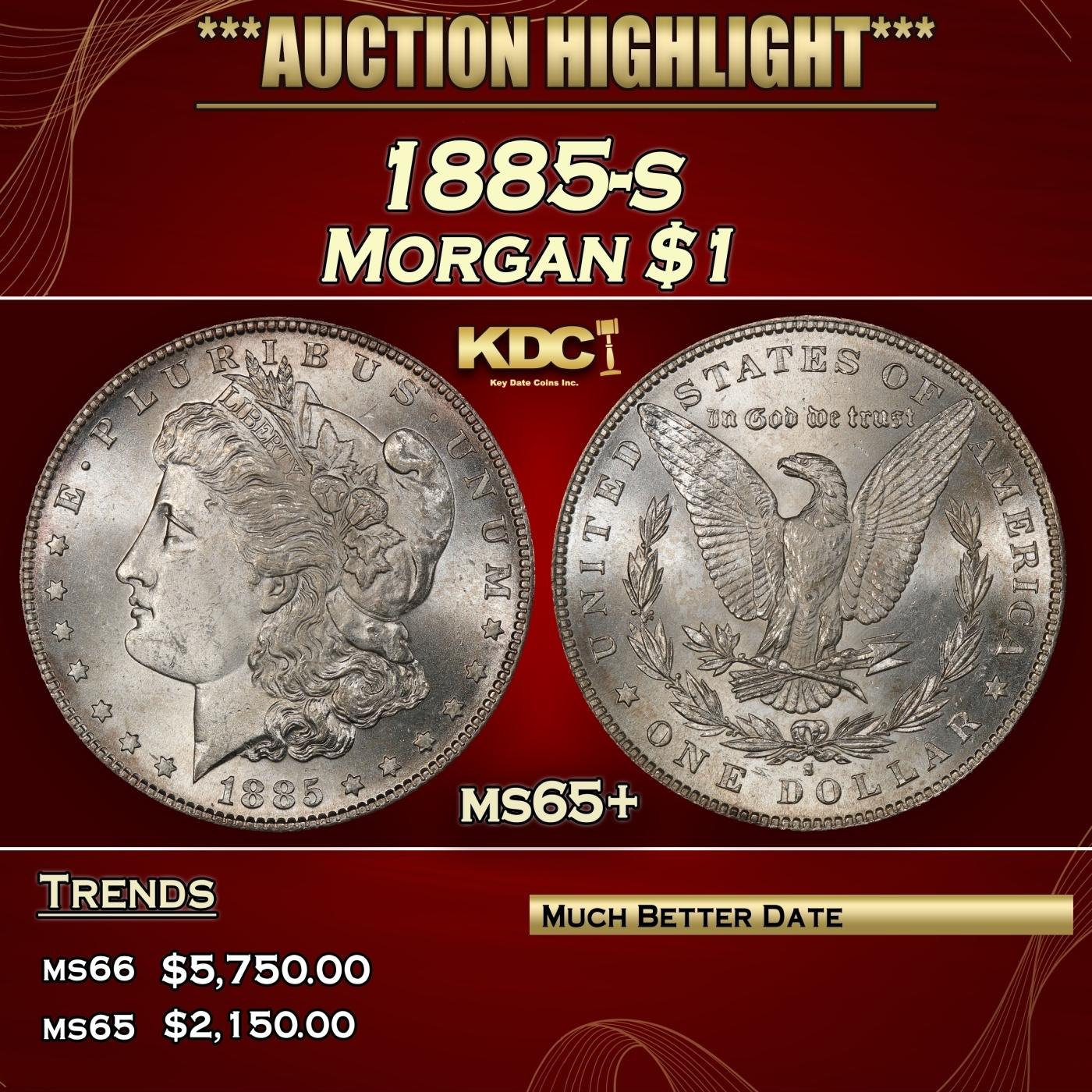 1885-s Morgan Dollar $1 ms65+ SEGS