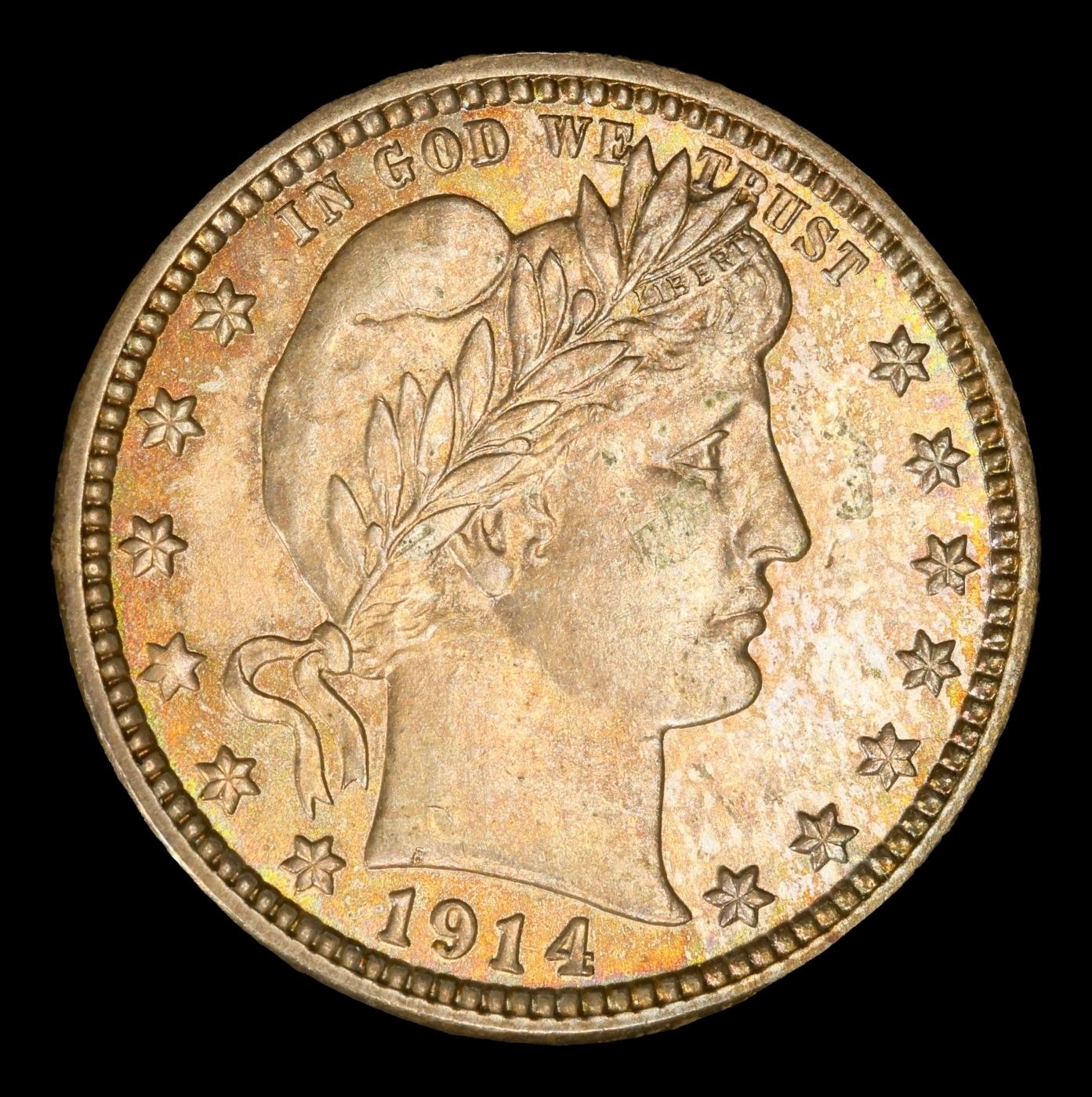 1914-d Barber Quarter Toned Near Top Pop! 25c ms66+ SEGS