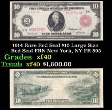 1914 $10 Large Size Red Seal FRN Rare Red Seal New York, NY Grades xf FR-893