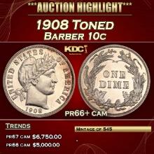 1908 Proof Barber Dime Toned 10c pr66+ cam SEGS
