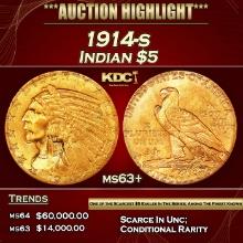 1914-s Gold Indian Half Eagle $5 ms63+ USCG