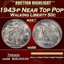 1943-p Walking Liberty Half Dollar Near Top Pop 50c ms68 SEGS