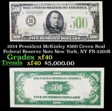 1934 $500 Green Seal Federal Reserve Note President McKinley New York, NY Grades xf FR-2201B