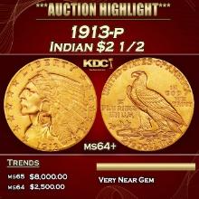 1913-p Gold Indian Quarter Eagle $2 1/2 ms64+ SEGS