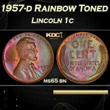 PCGS 1957-d Lincoln Cent Rainbow Toned 1c ms65 bn PCGS