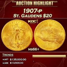 1907-p Gold St. Gaudens Double Eagle $20 ms66+ SEGS