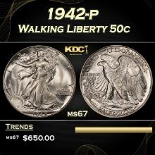 1942-p Walking Liberty Half Dollar 50c ms67 SEGS