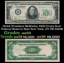 1934A $500 Green Seal Federal Reserve Note President McKinley New York, NY Grades Choice AU FR-2202B