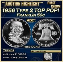 1956 Type 2 Proof Franklin Half Dollar TOP POP! 50c pr69 DCAM SEGS