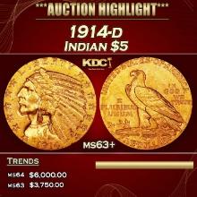 1914-d Gold Indian Half Eagle $5 ms63+ USCG