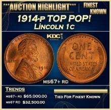 1914-p Lincoln Cent TOP POP! 1c ms67+ rd SEGS
