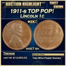 1911-s Lincoln Cent TOP POP! 1c ms67 bn SEGS