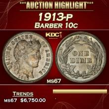 1913-p Barber Dime 10c ms67 SEGS