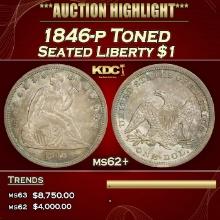 1846-p Seated Liberty Dollar Toned $1 ms62+ USCG