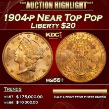 1904-p Gold Liberty Double Eagle Near Top Pop $20 ms66+ SEGS