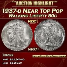 1937-d Walking Liberty Half Dollar Near Top Pop 50c ms67+ SEGS