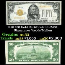 1928 $50 Gold Certificate FR-2404 Signatures Woods/Mellon Grades Select AU