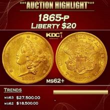 1865-p Gold Liberty Double Eagle $20 ms62+ USCG