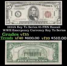 1934A $5 FRN Hawaii WWII Emergency Currency Key To Series Key To Series Grades vf++