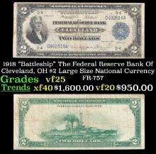 1918 $2 Large Size National Currency "Battleship" The Federal Reserve Bank Of Cleveland, OH Grades v