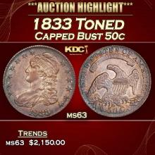 1833 Capped Bust Half Dollar Toned 50c ms63 USCG