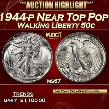 1944-p Walking Liberty Half Dollar Near Top Pop 50c ms67 SEGS
