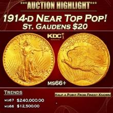 1914-d Gold St. Gaudens Double Eagle Near Top Pop! $20 ms66+ SEGS