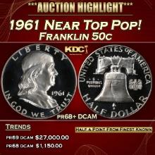1961 Proof Franklin Half Dollar Near Top Pop! 50c pr68+ DCAM SEGS