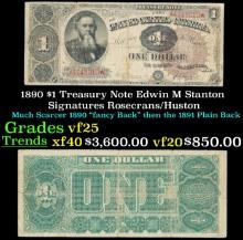 1890 $1 Treasury Note Edwin M Stanton Grades vf+ Signatures Rosecrans/Huston