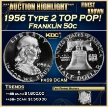 1956 Type 2 Proof Franklin Half Dollar TOP POP! 50c pr69 DCAM SEGS