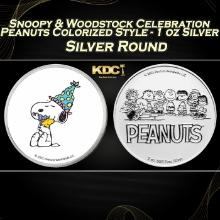 Snoopy & Woodstock Celebration Peanuts Colorized Style - 1 oz Silver Round Round