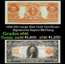 1906 $20 Large Size Gold Certificate Grades xf+ Signatures Napier/McClung