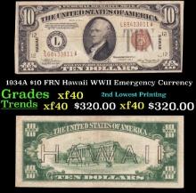 1934A $10 FRN Hawaii WWII Emergency Currency Grades xf