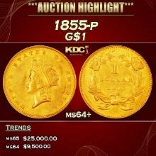 1855-p Gold Dollar $1 ms64+ SEGS