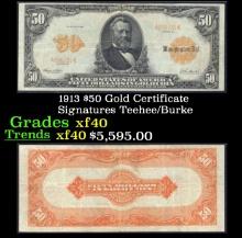 1913 $50 Gold Certificate Grades xf Signatures Teehee/Burke