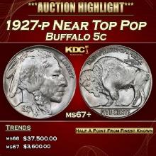 1927-p Buffalo Nickel Near Top Pop 5c ms67+ SEGS