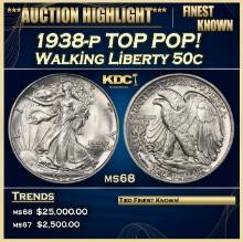 1938-p Walking Liberty Half Dollar TOP POP! 50c ms68 SEGS
