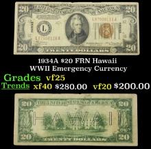 1934A $20 FRN Hawaii WWII Emergency Currency Grades vf+