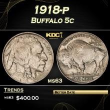 1918-p Buffalo Nickel 5c Grades ms63