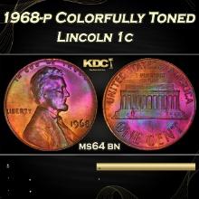 PCGS 1968-p Lincoln Cent Colorfully Toned 1c ms64 bn PCGS