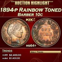 1894-p Barber Dime Rainbow Toned 10c ms64+ SEGS