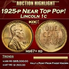 1925-p Lincoln Cent Near Top Pop! 1c ms67+ rd SEGS