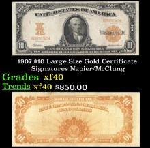 1907 $10 Large Size Gold Certificate Grades xf Signatures Napier/McClung
