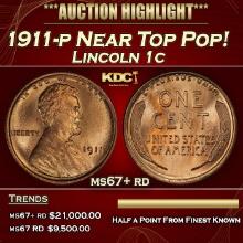 1911-p Lincoln Cent Near Top Pop! 1c ms67+ rd SEGS
