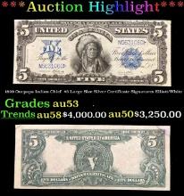 1899 $5 Large Size Silver Certificate Oncpapa Indian Chief  Grades Select AU Signatures Elliott/Whit