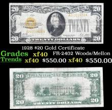 1928 $20 Gold Certificate FR-2402 Woods/Mellon Grades xf