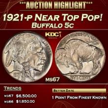 1921-p Buffalo Nickel Near Top Pop! 5c ms67 SEGS