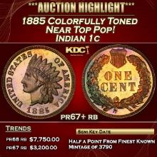 1885 Proof Indian Cent Colorfully Toned Near Top Pop! 1c pr67+ rb SEGS