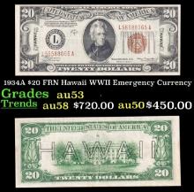 1934A $20 FRN Hawaii WWII Emergency Currency Grades au53